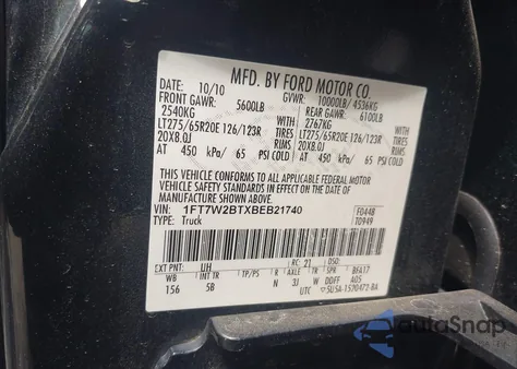 2011 Ford F-250 Lariat from USA, damaged, VIN 1FT7W2BTXBEB21740